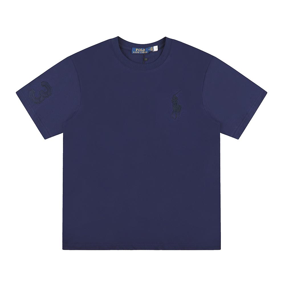 Ralph Lauren Summer Men's and Women's 100% Cotton Crew Neck T-Shirt with Tonal Pony & Number 3 Embroidery