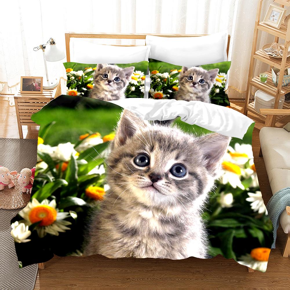 Animal Cat Duvet Cover King Queen Black White Funny Cute Pet Kitty Bedding Set For Kids Teens Adult Fashion Soft Comforter Cover