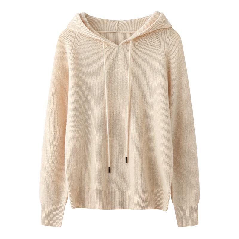 Women's Slim Fit Hooded Wool Cardigan Sweater - Knitted Long Sleeve Versatile Pullover Base Layer