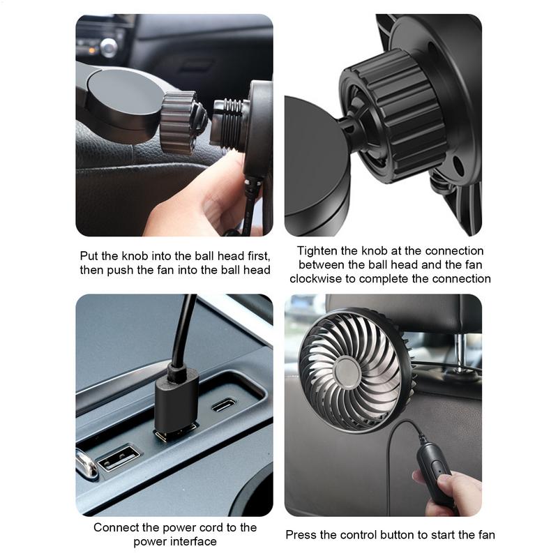 USB Car Fan for Backseat Car Backseat Headrest Cooler Fan with 3 Speeds Quiet Automotive Air Conditioning Cooler for Sedan