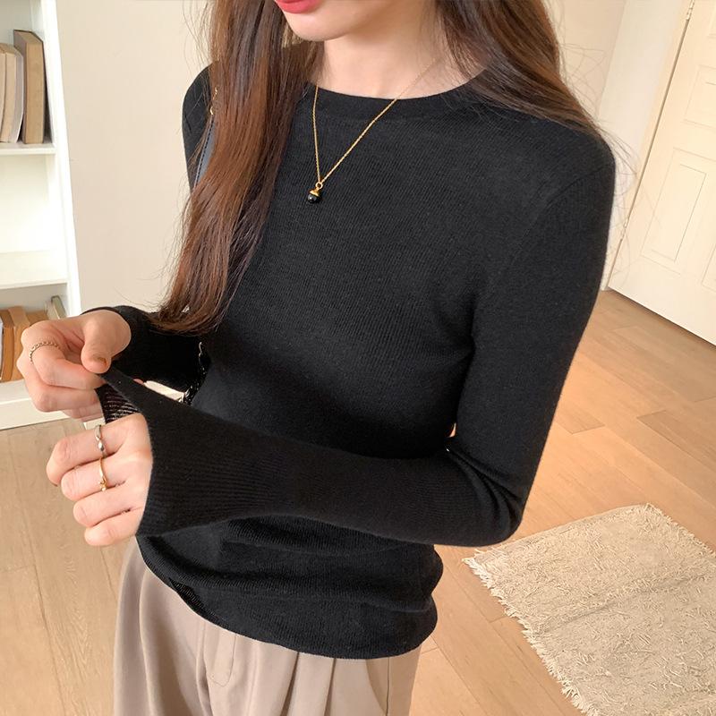 

Корейский нежный стиль свитер с круглым вырезом для женщин осень новый стиль стройнящий темперамент длинный рукав топ низ рубашка L