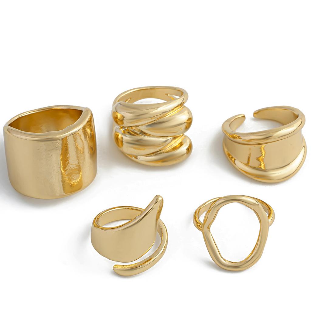 Irregular Smooth Opening Design Ring Set, Exaggerated Metal Wind Lava Retro Ring Rings