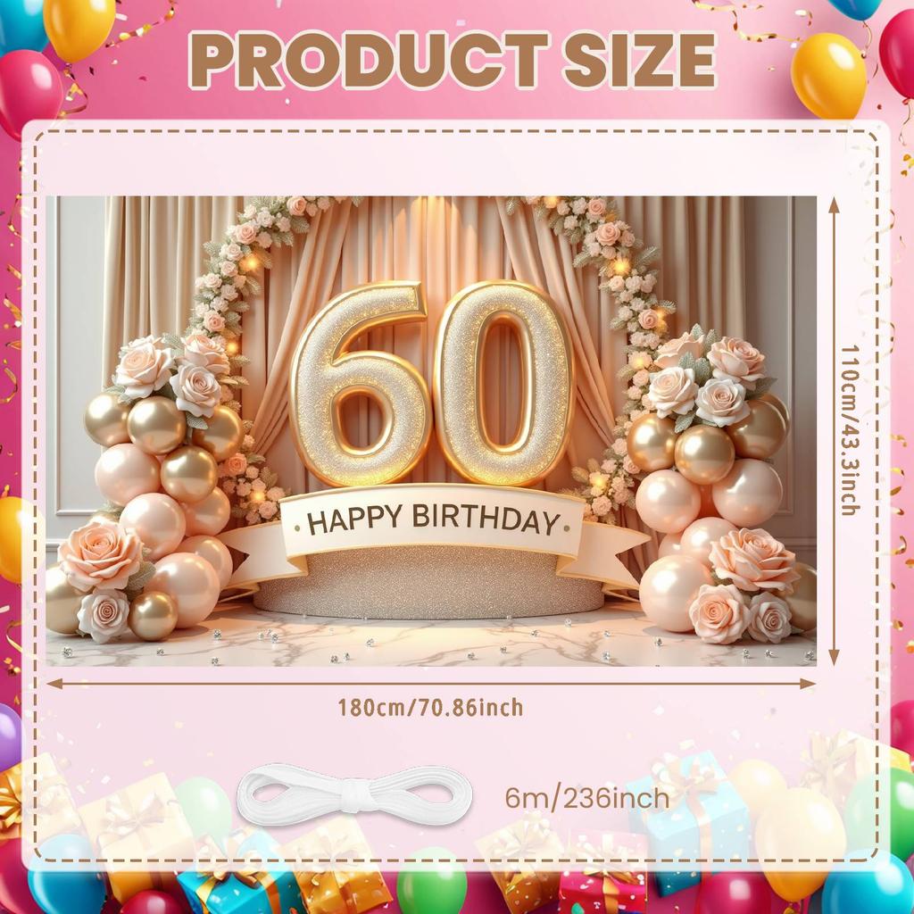 60. Meilenstein Kulisse Goldene Ballons Geburtstagsfeier Banner Happy 60 Birthday Banner Zartrosa Rosen Für Formelle Anlässe