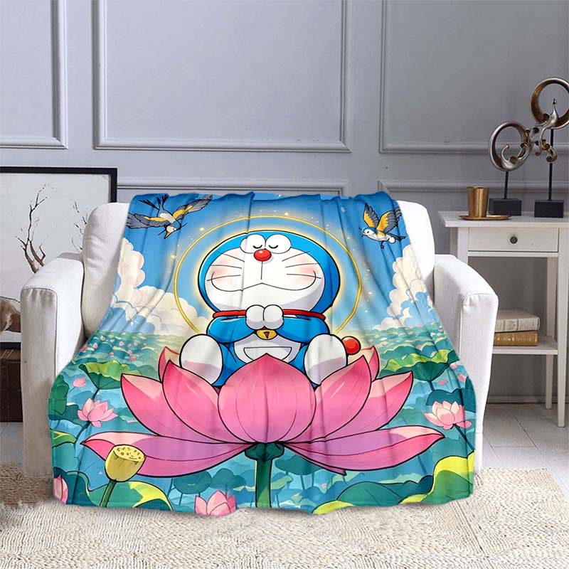 This 3D Printed Doraemon Cartoon Blanket Is a Warm and Comfortable Flannel Blanket Suitable for Bedrooms, Sofas, Beds, Chairs,