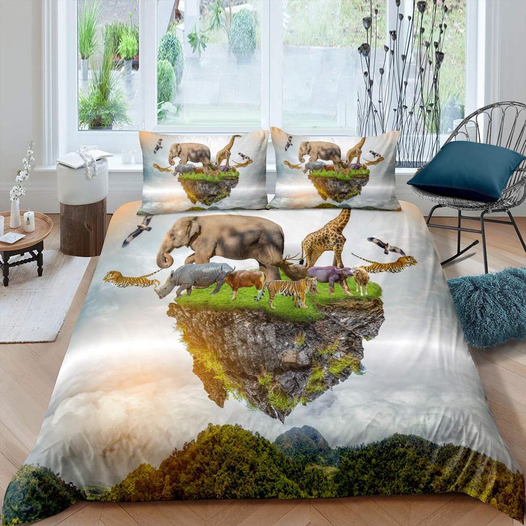 3D Elephant Duvet Cover Set Queen Size African Safari Animal Comforter Set Wildlife Bedding Set Retro Wall Decor Bedspread Cover