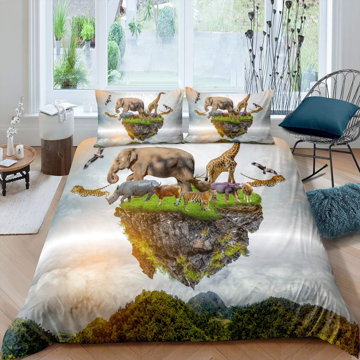 

Комплект пододеяльника 3D Слон Размер Квин Комплект одеяла с африканскими сафари животными Комплект постельного белья с дикой природой Ретро декор стены Покрывало EU single(135x200cm)