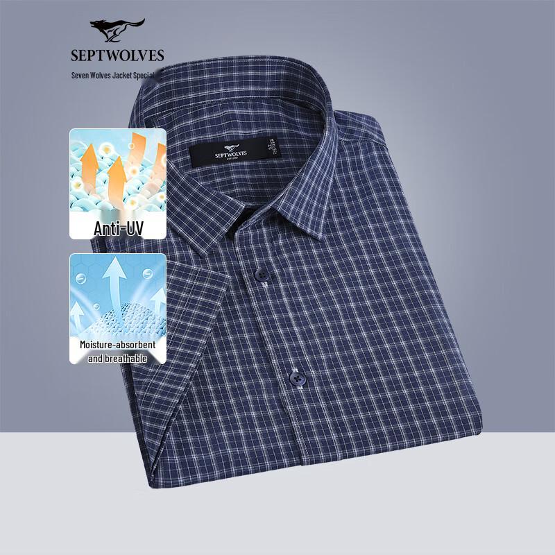 Septwolves Men s Summer Anti-UV Plaid Short-Sleeve Shirt 170/88A