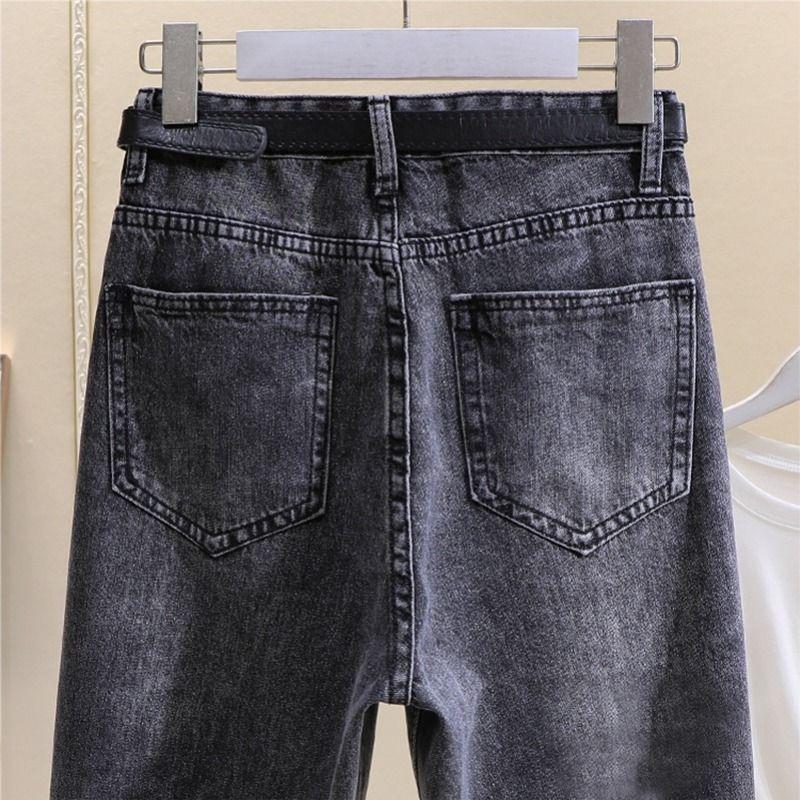 Blugi perforați la modă de toamnă Pantaloni drepți largi, versatili, cu talie înaltă