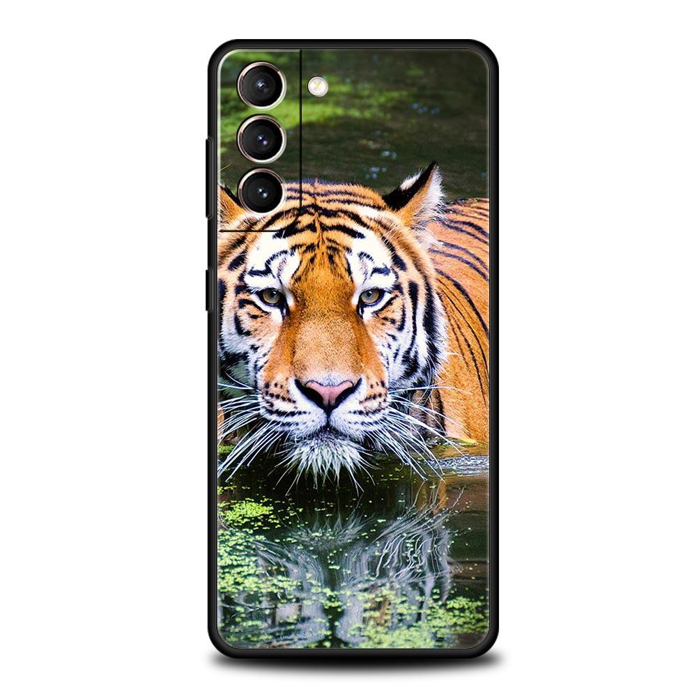 Tiger Leopard Fashion Phone Case For Samsung Galaxy S26 Ultra S25 Plus S24 FE S23 S22 5G S21 S20 Cover Black Soft