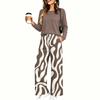Women's Casual Pajama Set with Pockets, Long Sleeve Neck Loose Fit Printed Sleepwear