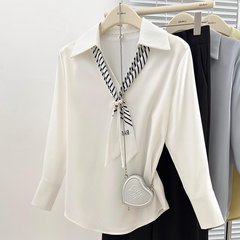 Женская атласная рубашка с длинным рукавом и лентами - Французский шик 2025 Осенняя коллекция M