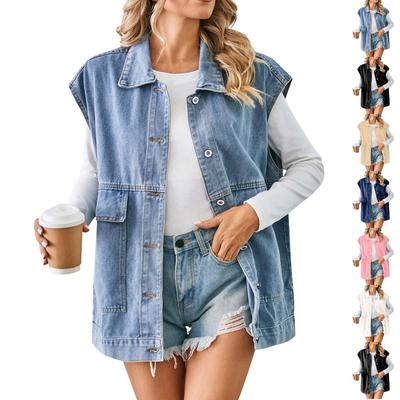 Women's Casual Loose Vintage Denim Vest Hooded Jacket