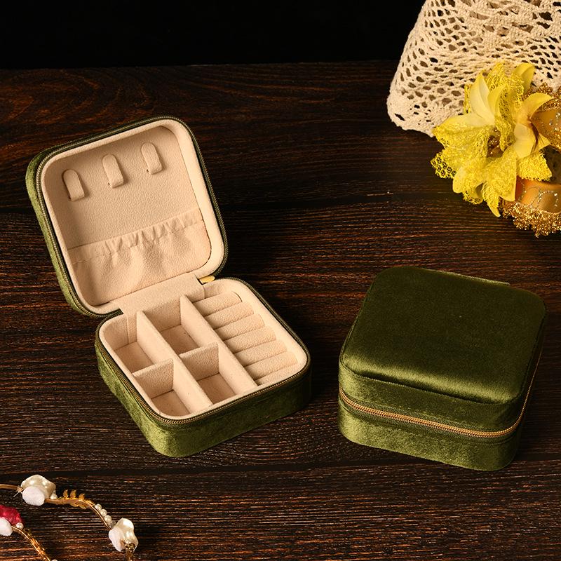 Elegant Velvet Jewelry Box with Mirror for Necklaces, Rings, and Earrings