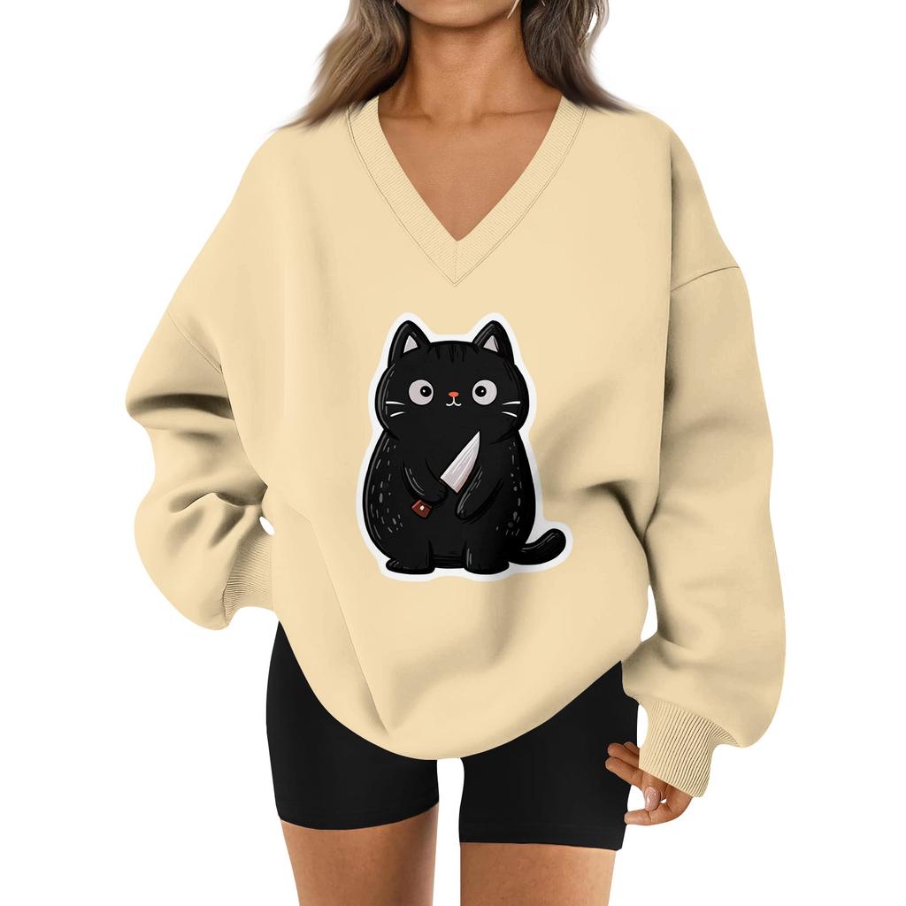 Women's V-neck Dropped Shoulder Halloween Print Sports Sweatshirt Top
