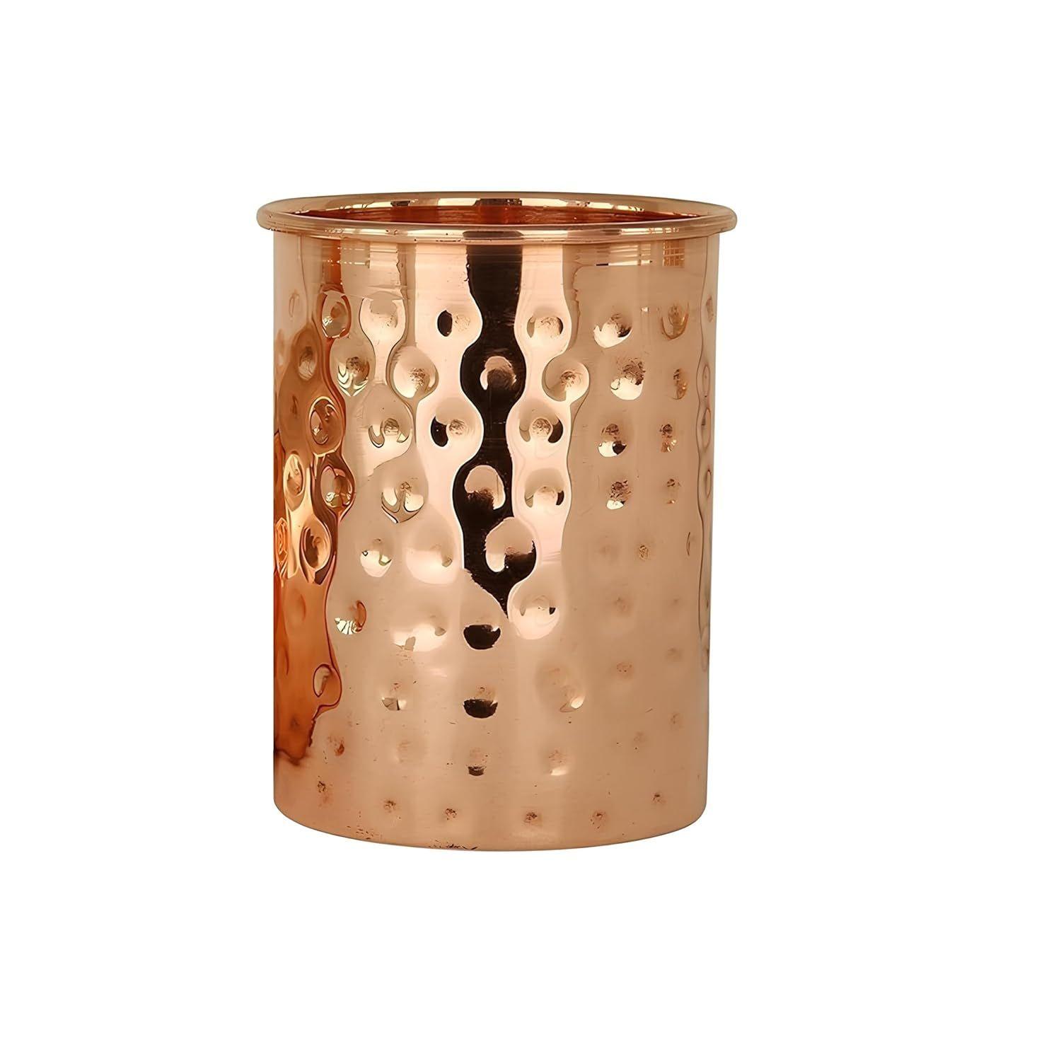 100% Pure Copper Hammered Tumbler 300ml | Ayurvedic Drinking Glass for Water | Traditional Handcrafted Copper Utensil 1Pc