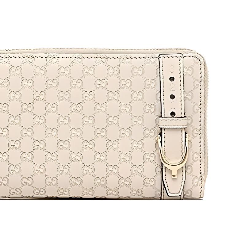 Gucci GG Embossed Horsebit Zip Around Wallet, Off-White Leather with Silver Hardware, Women's Long Wallet for Daily Use 309758-BMJ1G-9022