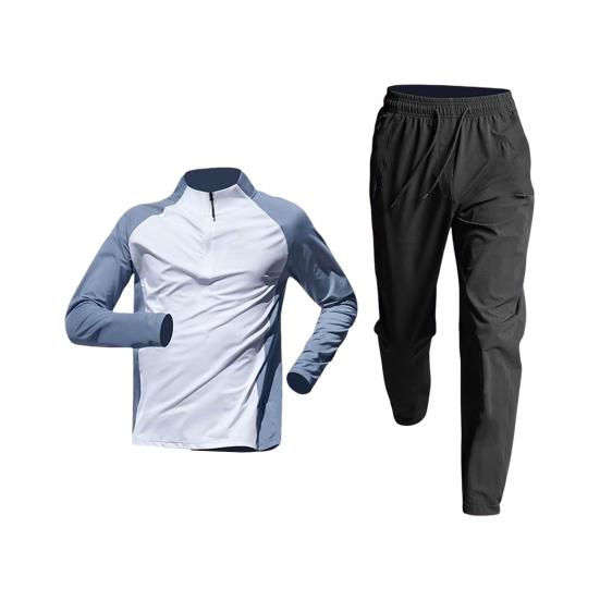 

Мужской быстросохнущий костюм для фитнеса, 2 шт./компл., футболка с половиной молнии, комплект брюк, спортивная легкоатлетическая одежда, дышащая спортивная одежда для бега, езды на велосипеде L белый