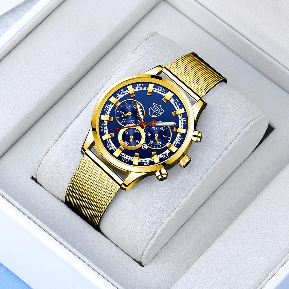 Deyros Stainless Steel Mesh Belt Men'S Calendar Luminous Quartz Watch