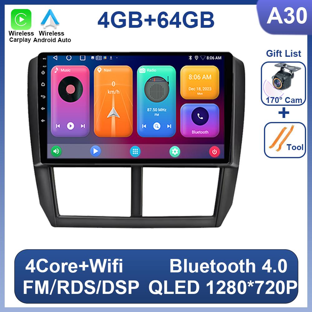 Android 14 Car Radio For Subaru Forester 3 SH 2007-2013 For Impreza GH GE 2 Din Multimedia Player Head Unit Wireless Carplay DSP