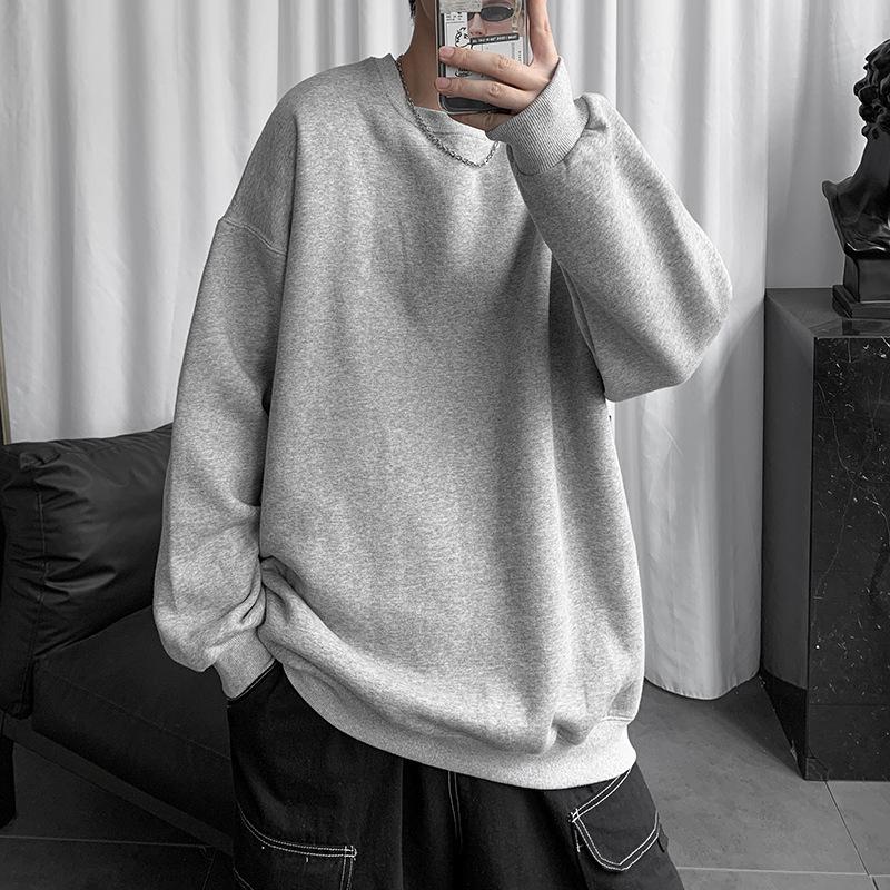 Men's Trendy Hong Kong Style Long-Sleeve Sweatshirt - Versatile, Loose-Fit Solid Color for Couples and Students, New Autumn Top