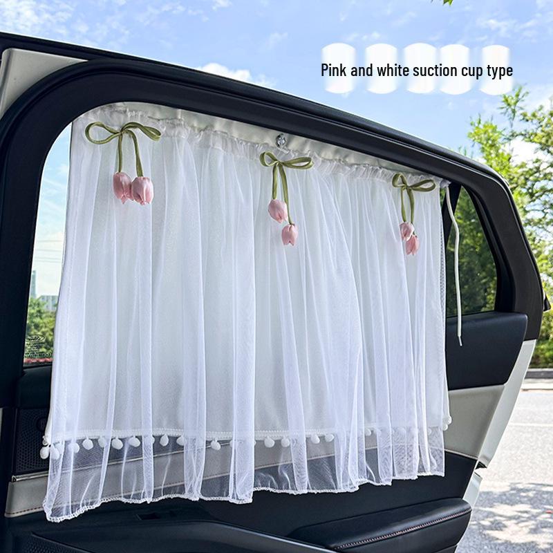 Baby Car Window Sun Shade Curtains with Suction Cups - Lace Sun Blinds for Side and Rear Windows