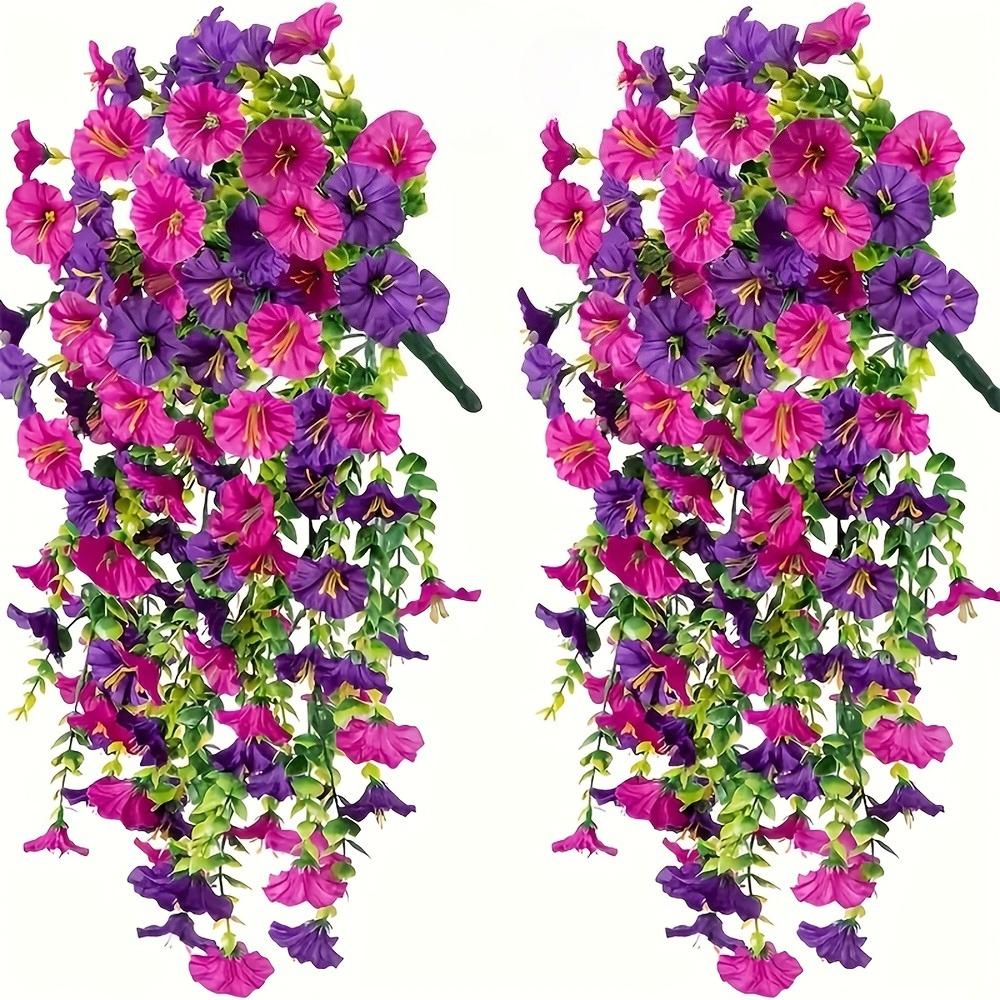 Outdoor Artificial Flowers, Realistic UV-Resistant Hanging Flowers, Trumpet Vine, Purple and Purple Red, for Porch, Patio