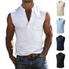 Men Sleeveless Henley Neck Linen Blend Shirt With Chest Pocket Multi Color Casual Summer Tank Top