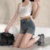Women's High Waist Retro Denim Shorts - Plus Size Slimming A-line Hot Pants