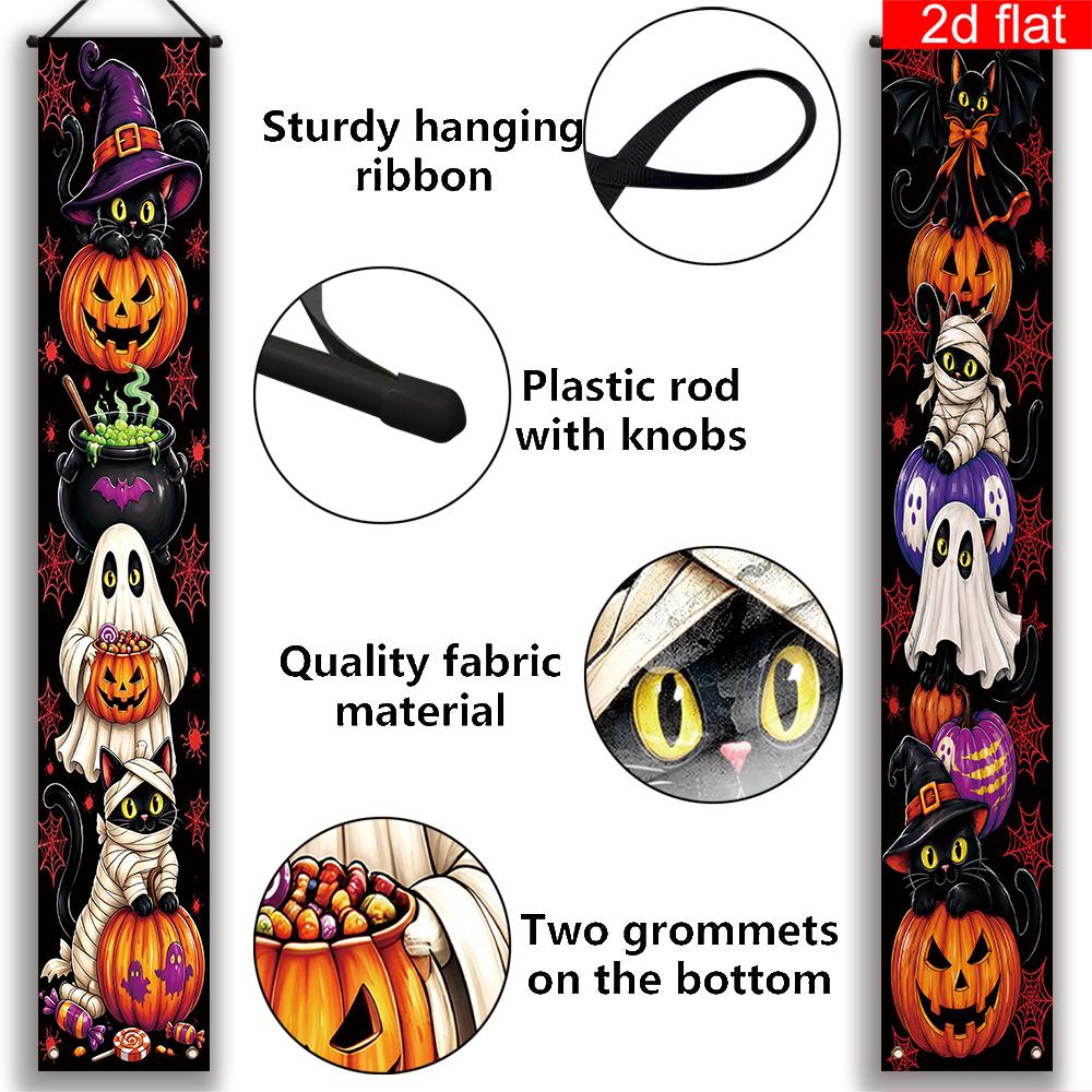 Halloween 2pcs Banner Polyester Cat Pattern Porch Decoration