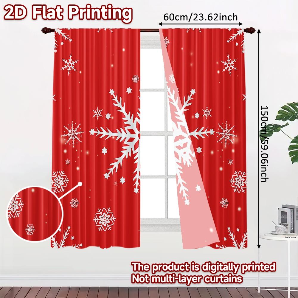 Set Of 2 Flat Printing Curtains Without Rod Snowflake Curtain Christmas Festival Fashion Prints Sheer Made Polyester