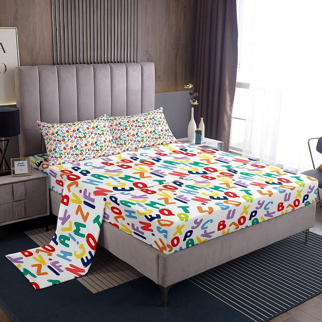 Chapéu de Cama com Padrão de Frutas Abacate Desenho Animado Conjunto de Roupa de Cama de Quatro Peças Decoração de Roupa de Cama para Quarto de Dormitório