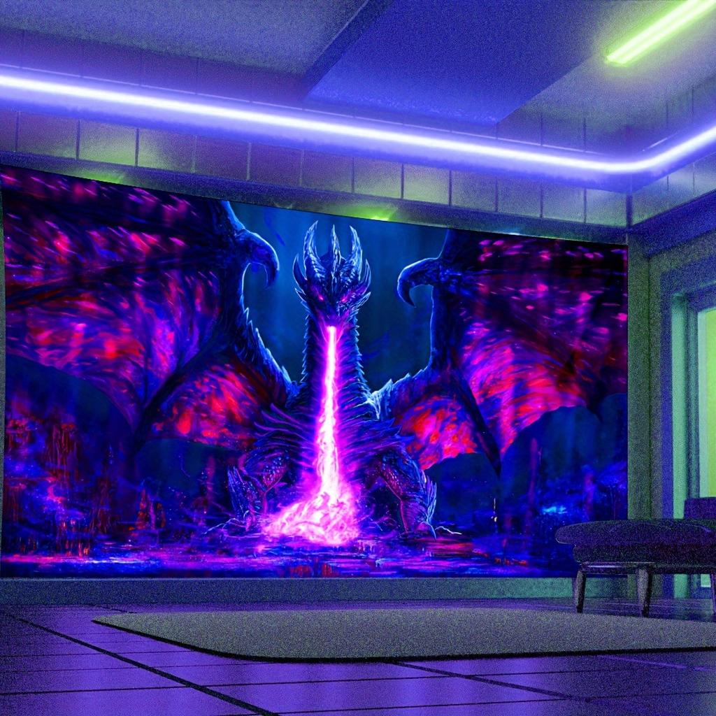 Purple Dragon Fluorescent Uv Tapestry Horror Halloween Uv Exposure Reaction Tapestry Hip Hop Abstract Style