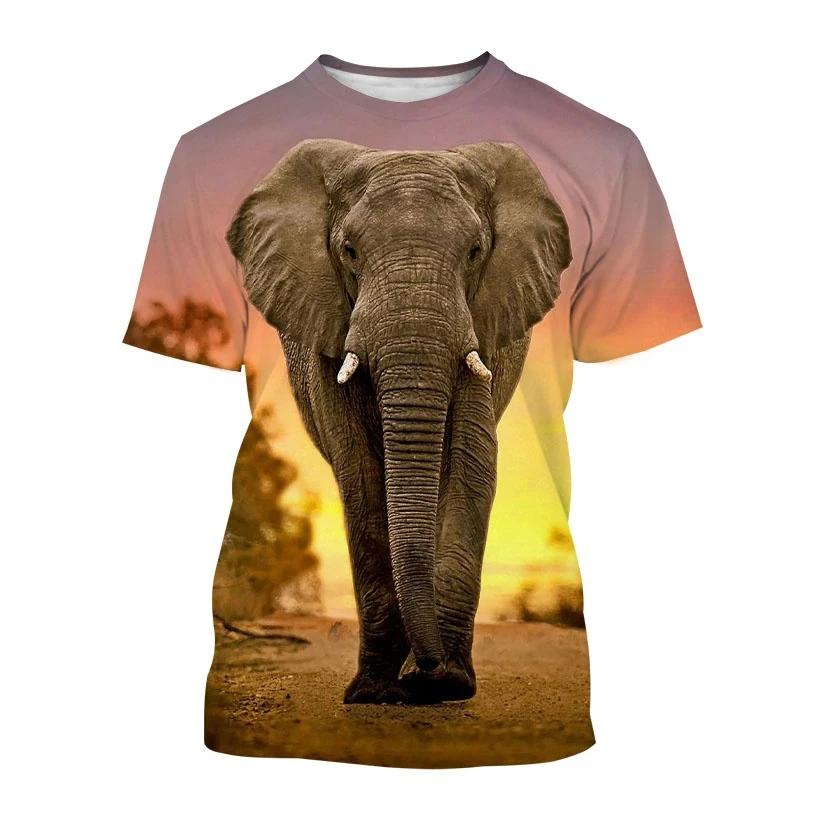 New Fun Animal Elephant Print Children s T-shirt with Street Elements O-Neck Plus Size Comfortable Top Short Sleeves 110