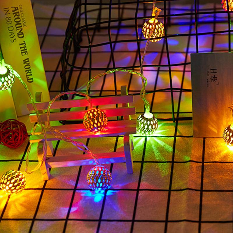 LED Solar Hohl Marokkanische Kugel Lichterkette Feiertag Außenhof Kugel Dekoration Laterne 1.5m 10led/3m 20eld/6m 40led