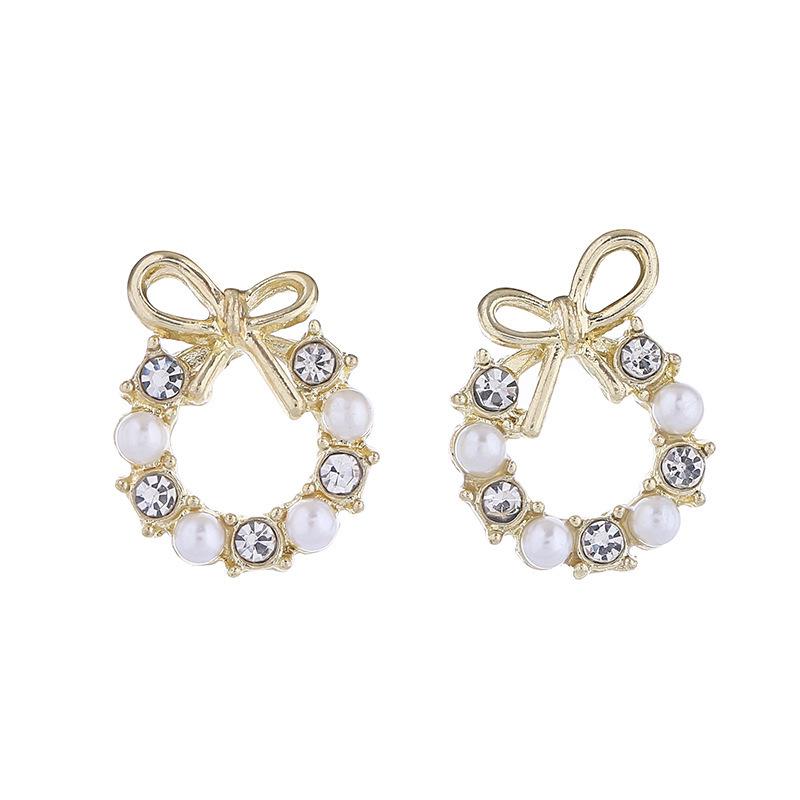 Trendy Faux Pearl Bow Stud Earrings: Elegant and Versatile Jewelry for Women