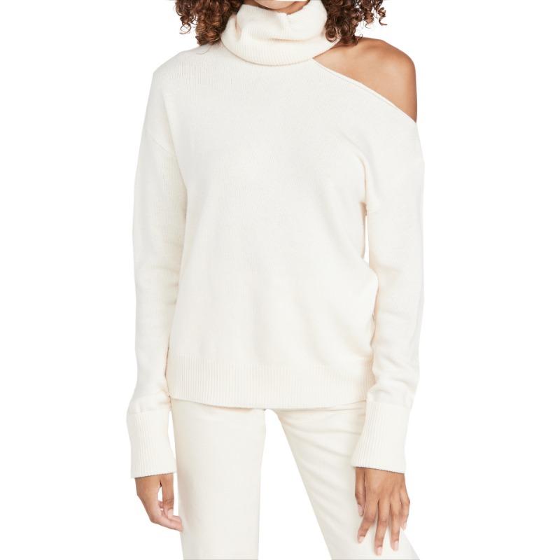 Autumn and Winter Women's Knitwear Solid Colour Lapel Leakage Shoulder Sexy Knitted Sweater