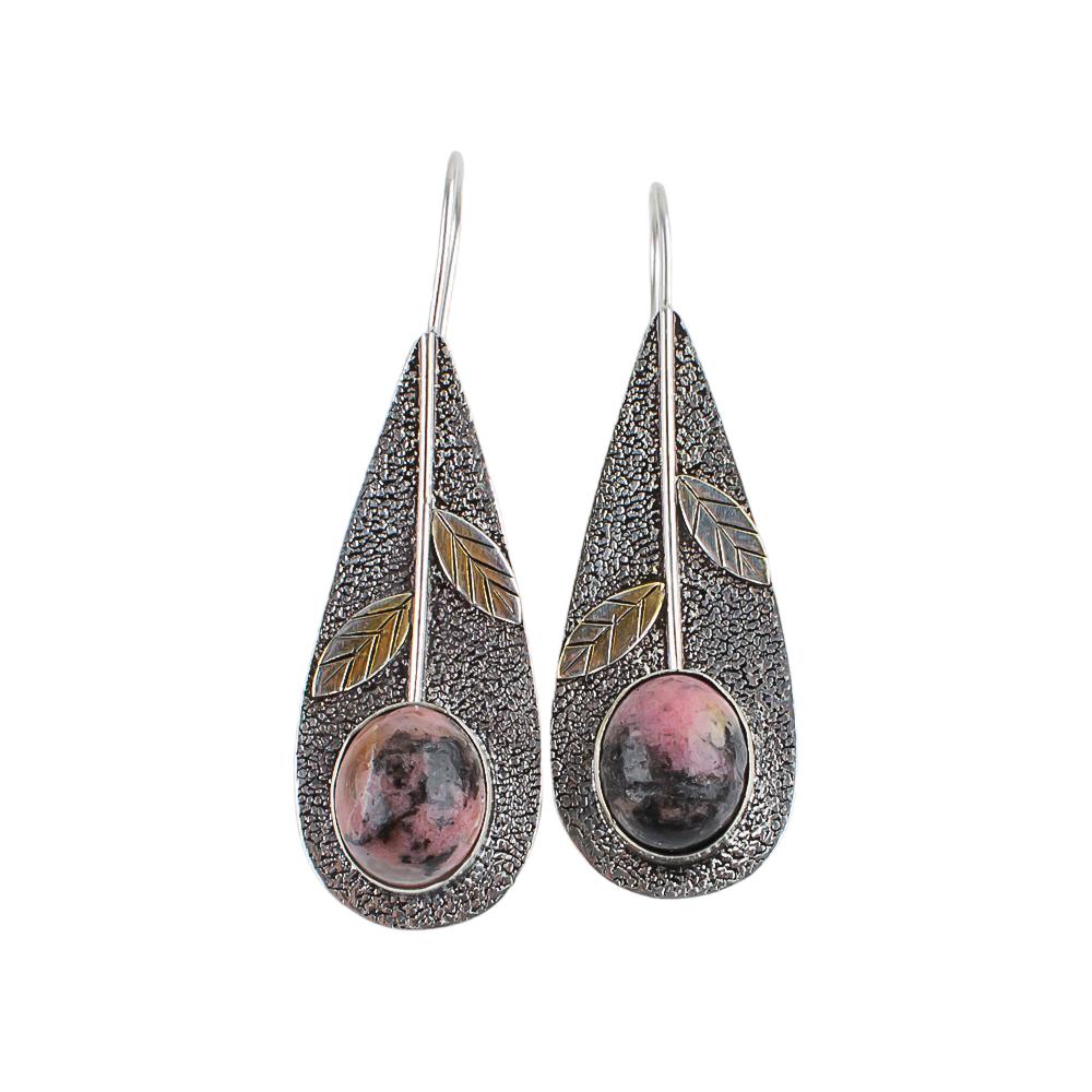 Black Rhodonite  Gemstone 925 Sterling Silver Jewelry Handcrafted Earrings 2.00" EE-72-27