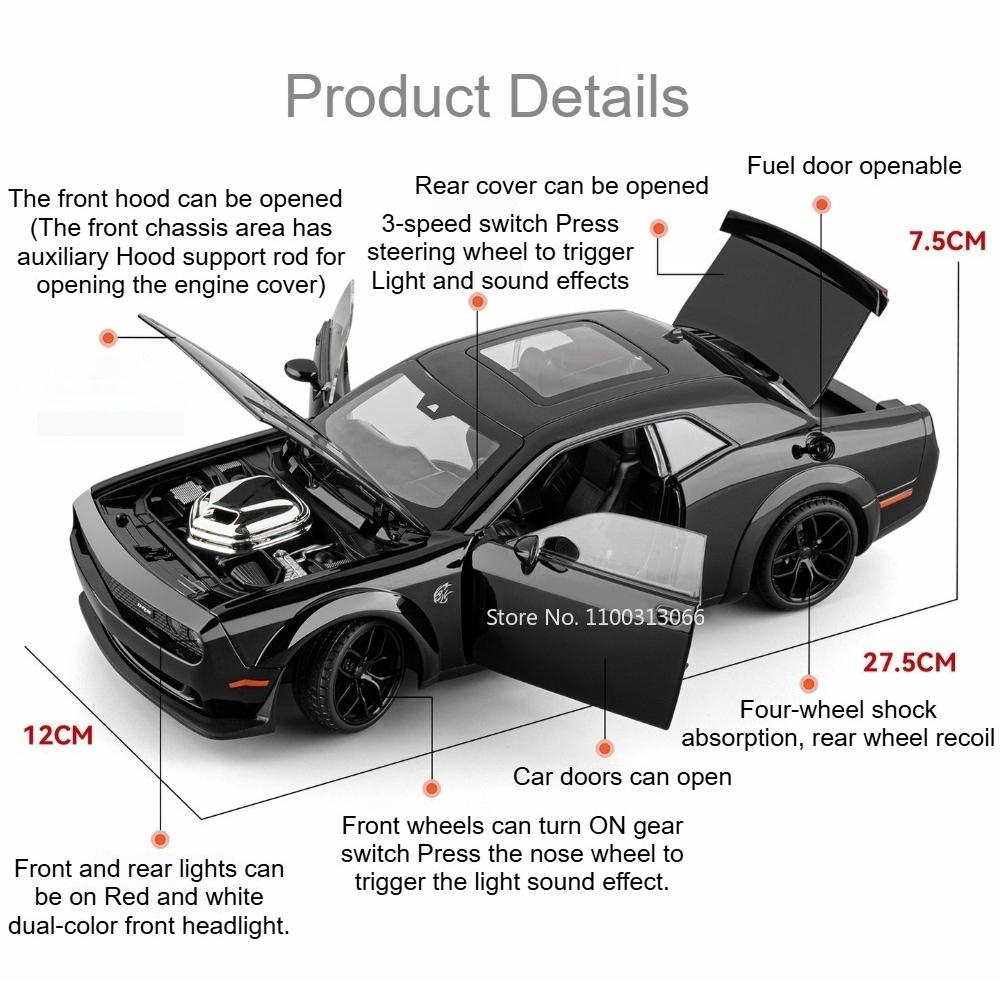 1:18 Hellcat 720S Car Toy Alloy Diecast Model Sound and Light Doors Opened Front Wheel Steering Vehices Birthday Gift for Friend