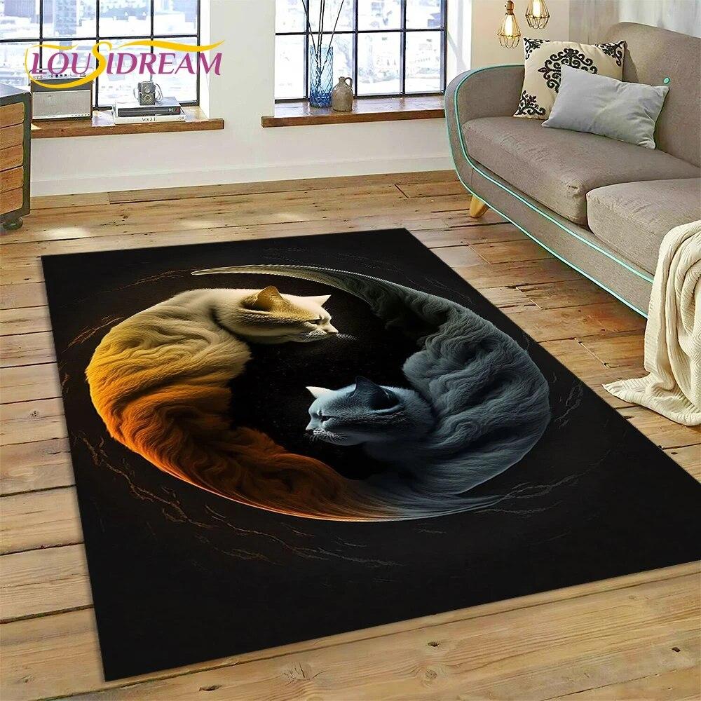 Yin og Yang 3D Naturaliser Kinesisk Tai Chi Teppe for Hjem Stue Soverom Sofa Dørmatte Dekor, Lekeområde for Barn Sklisikker Matte