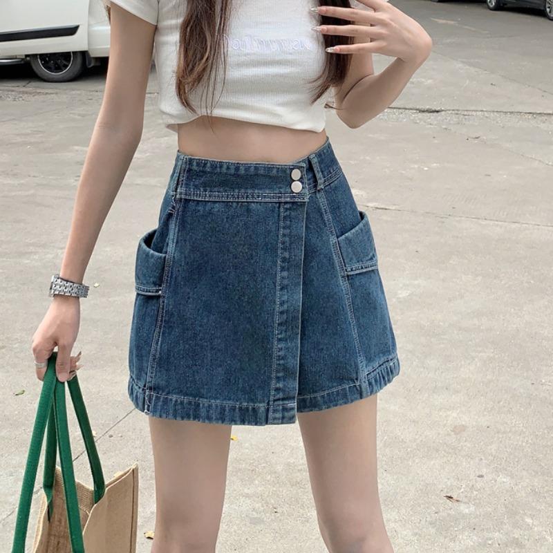 High-waisted Irregular Design Sense Niche Denim Skirt Pants Women's Summer Thin Large Size A-line Shorts