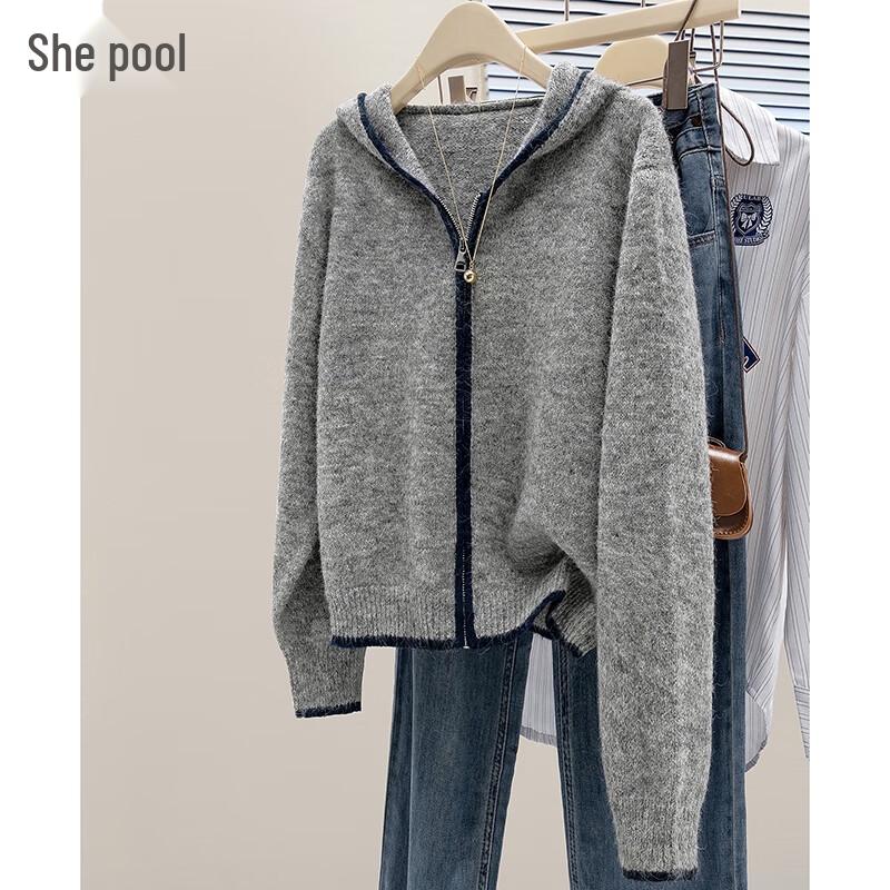 Женский вязаный топ Tachi 2025 Осень свободный с капюшоном цветовые блоки L 2990₽