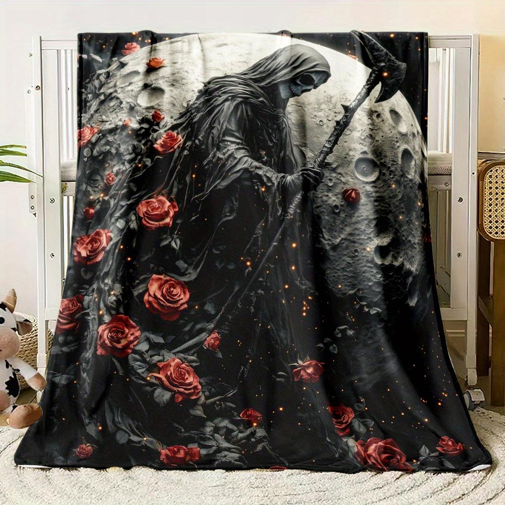Grim Reaper Flannel Blanket - Gothic Throw for Couch/Bed, Soft & Durable, Unique Gift for Horror Fans & Halloween Decor