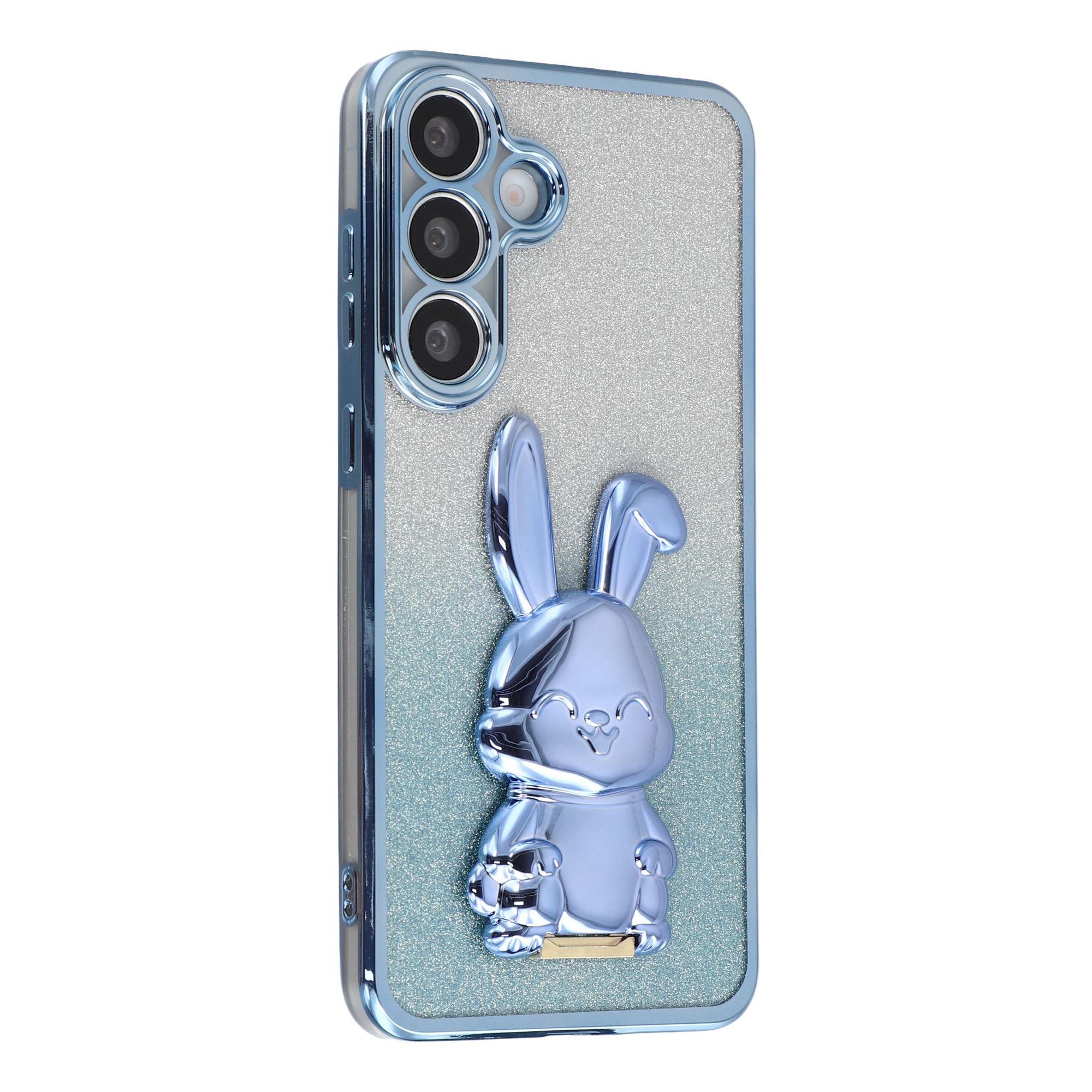 

For Samsung Galaxy S25 Case Electroplating Glitter Rabbit PC + TPU Phone Cover with Kickstand
