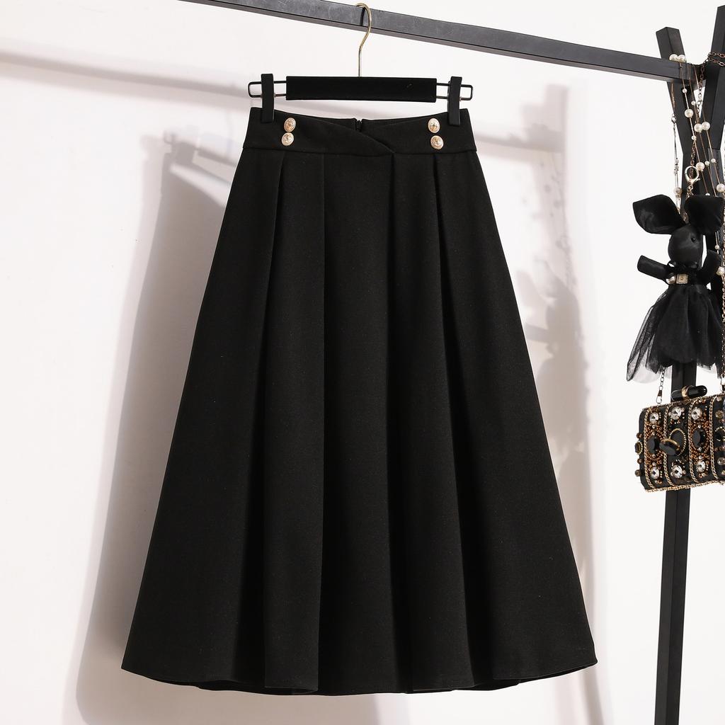 Large Size Womens Winter Style Draped Versatile Wool Umbrella Skirt Mid-length A-line Skirt To Make You Look Slim and High-waisted Skirt for Women