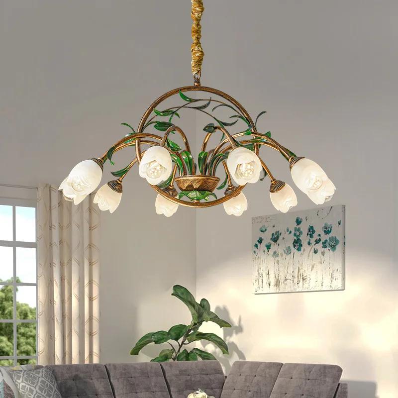 Scandinavian style Chandelier Nordic room apartment decoration pendant light floral wedding green leaf flower glass LED light