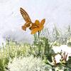Rust Hummingbird Garden Stake Metal Yard Art Decorative Outdoor Lawn Sculpture with Flower Design for Patio Lawn and Garden