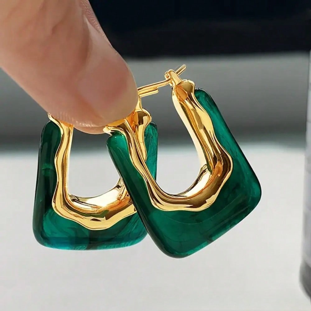 

2Pcs Fashionable And Elegant Retro U-Shaped Earrings, Women S High-End And Light Luxury Earrings Are A Great Gift зелений