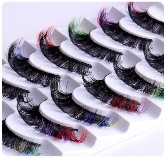 7 Pairs of Colored Hair-fried False Eyelashes with Multi-layer Thick Cross Mink Fur Lashes Mink Individual Lashes Extension Eyelashes Extension Kit