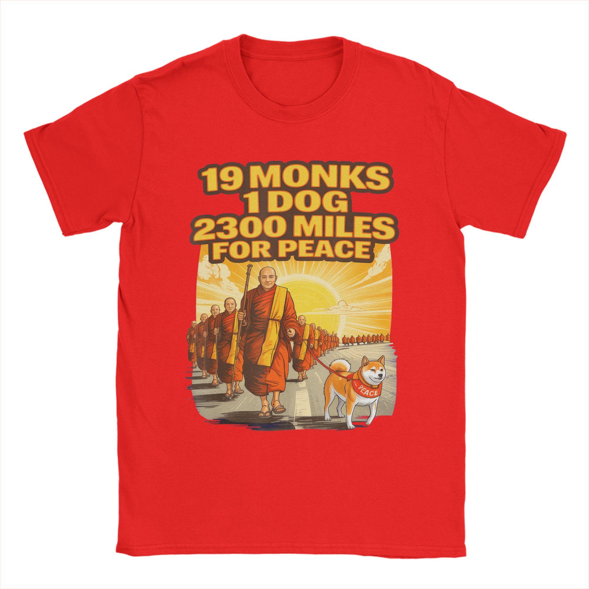 

19 Monks One Dog A Long Road for PeaceWalk for Peace T Shirt Summer T Shirts Mens Cotton O Neck Clothes Short Sleeve Funny Tops S