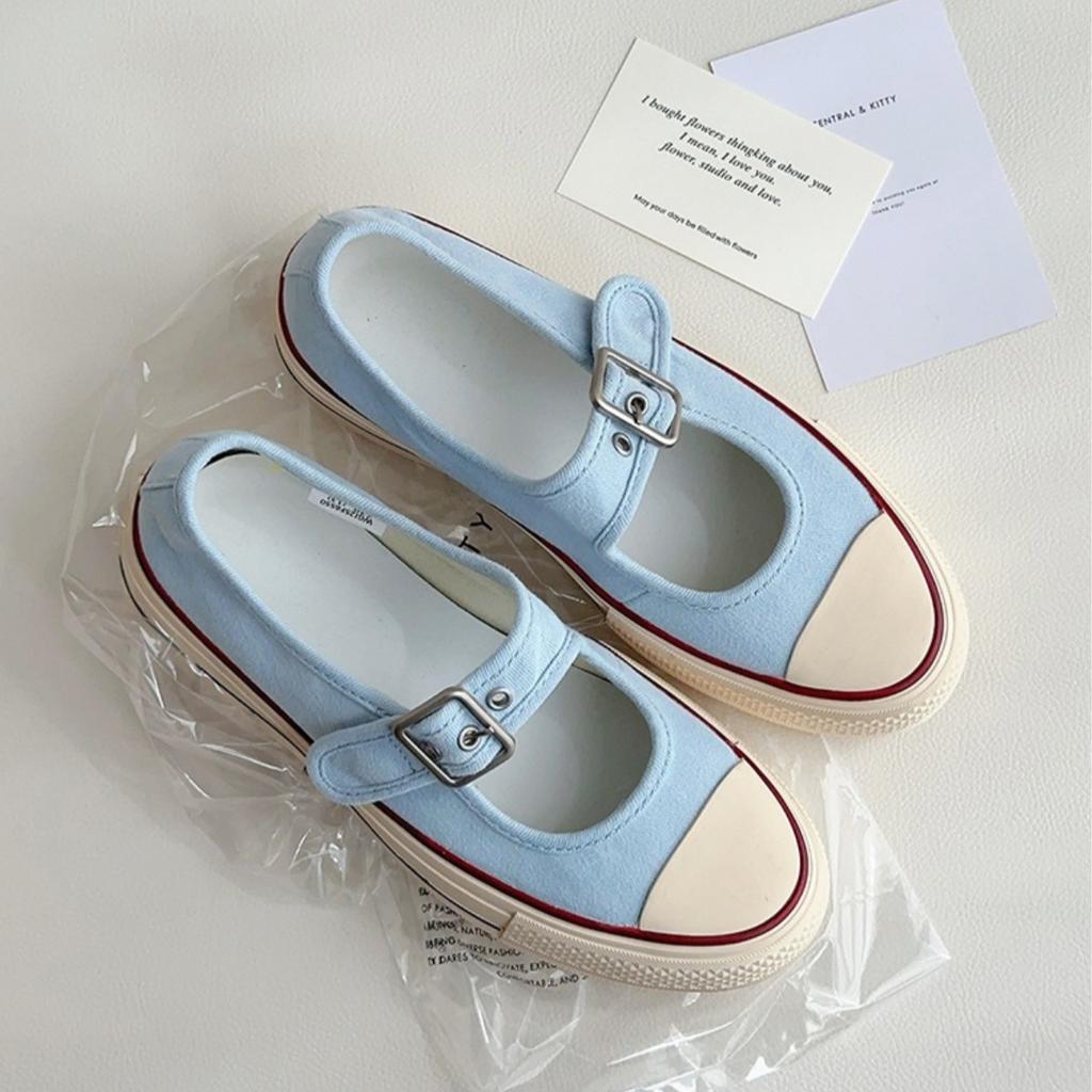 Thick-soled Retro Light-mouth Mary Jane Canvas Shoes, New Lazy One-word Buckle Versatile Casual Women's Shoes
